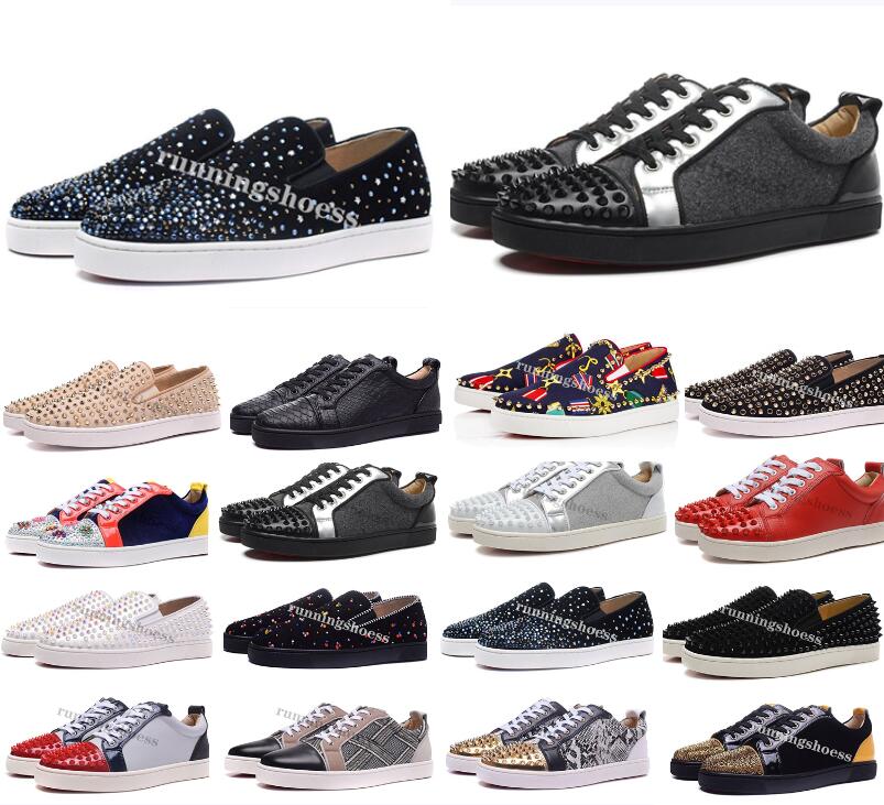 

2021 Hot Sale Red Bottom Low Cut Spikes Flats Shoes For Men Women Leather Sneakers Casual Shoes With Box Dust Bag, All kinds of box