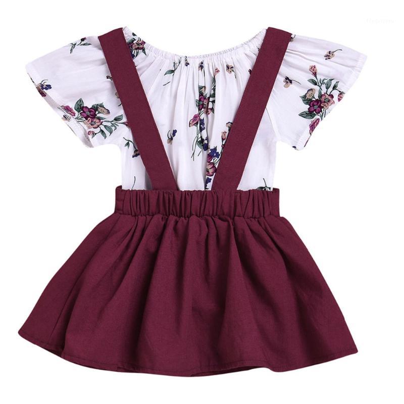 

Puseky Infant Baby Kids Ruffles Short Sleeve Cotton Floral Tops Romper Suspender Dress Overalls Outfits Newborn Girls Cloth Set1, As picture
