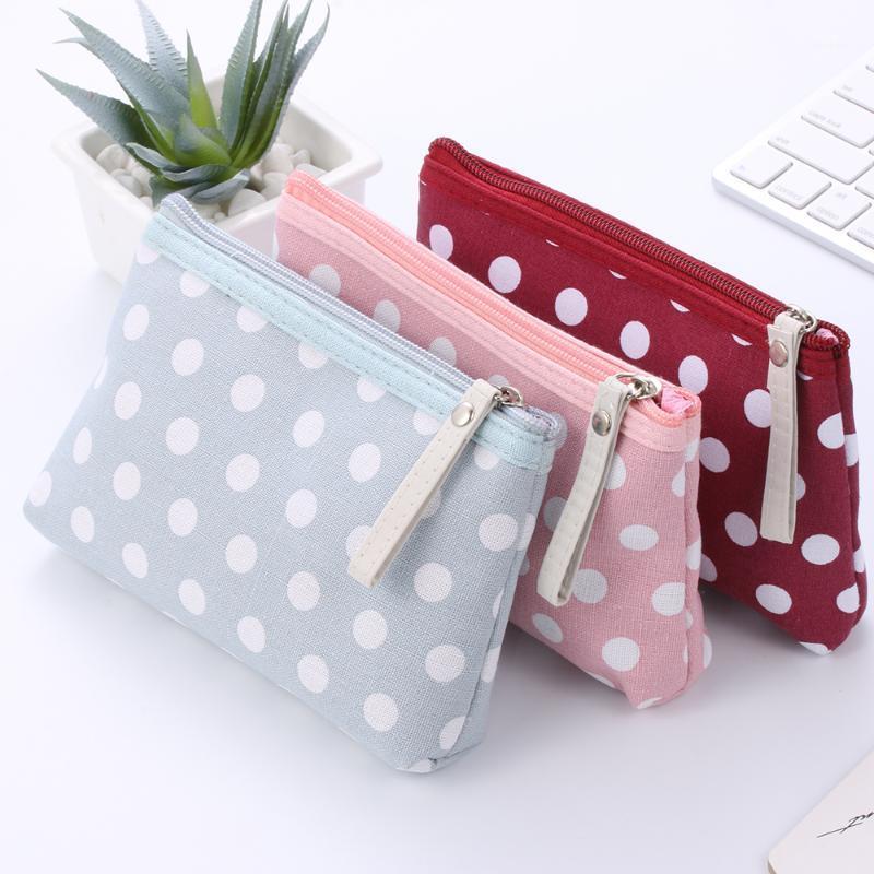 

1PC multi-function canvas card package key bag mobile phone bag Polka dot fabric zipper purse wash makeup storage1