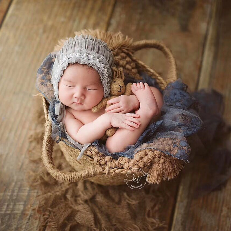 

Newborn basket photography props,handwoven straw crib for baby photography props LJ201105