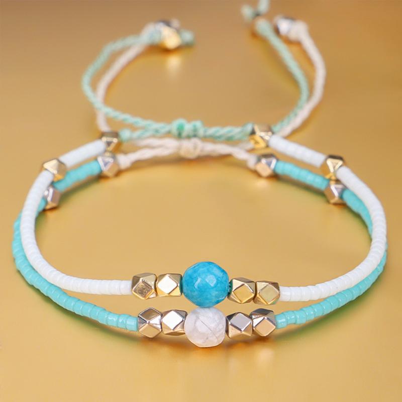 

New Ladies Millet Bead Bracelet Blue and White Faceted Stone Bracelet Wax Thread Woven Couple Delicate