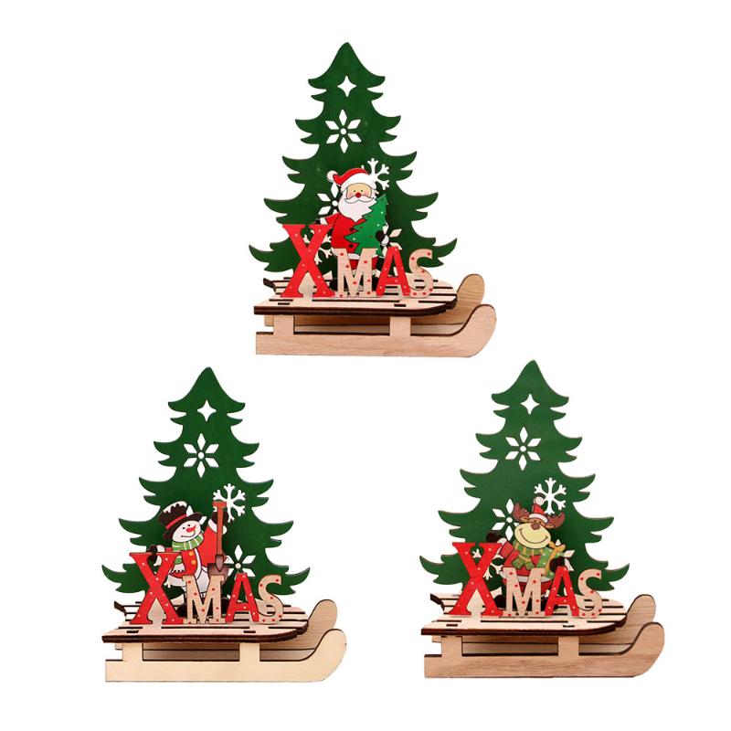 

1PC New Year DIY Decor Santa Snowman Elk Xmas Sled SledgeOrnaments Christmas Decorationsfor Home Crafts Wooden PuzzleGifts