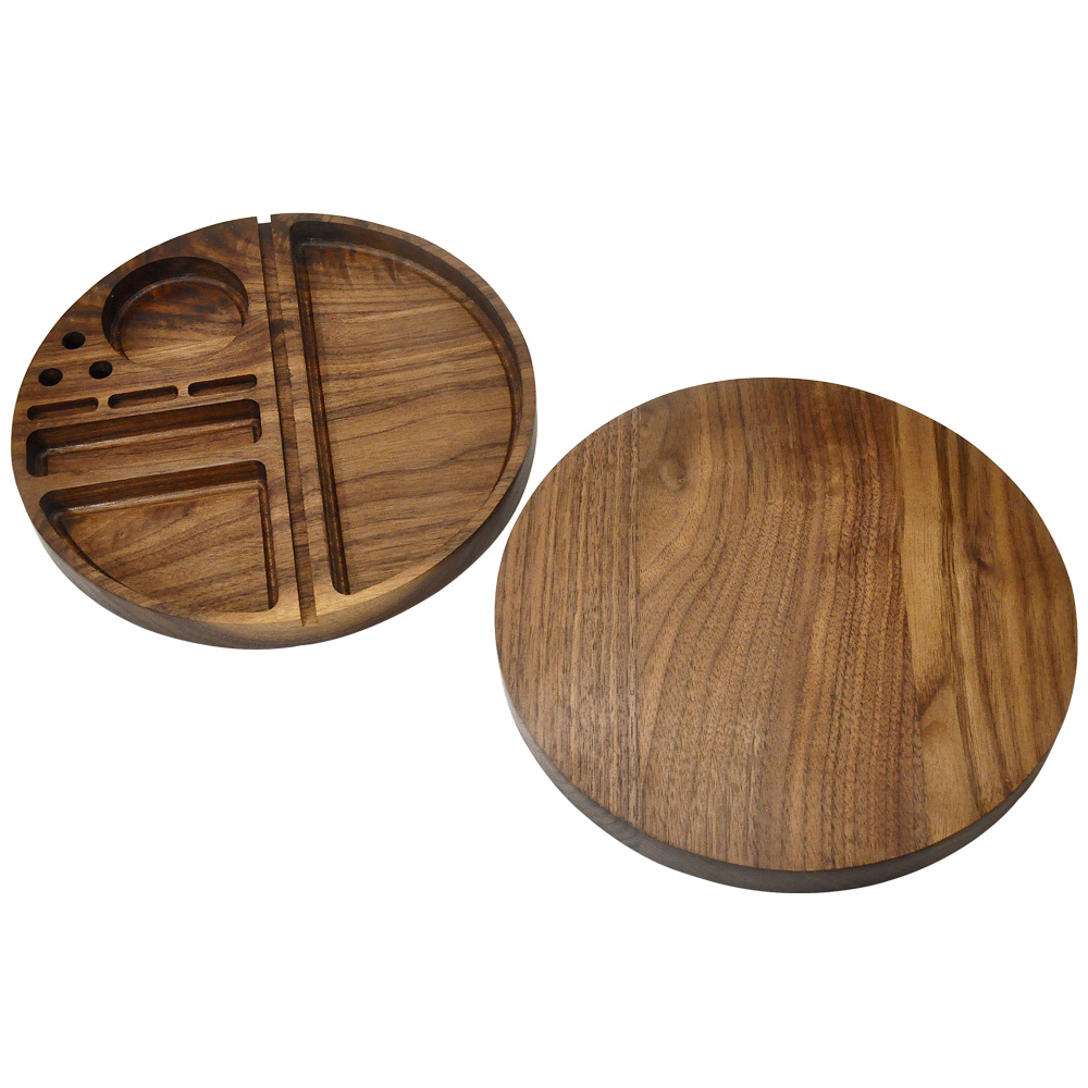 

TOPPUFF Round Diameter 218MM Natural Walnut Wooden Tray Mutifuction Wood Rolling Tray Wood Rolling Trays Rolling Cone or Paper