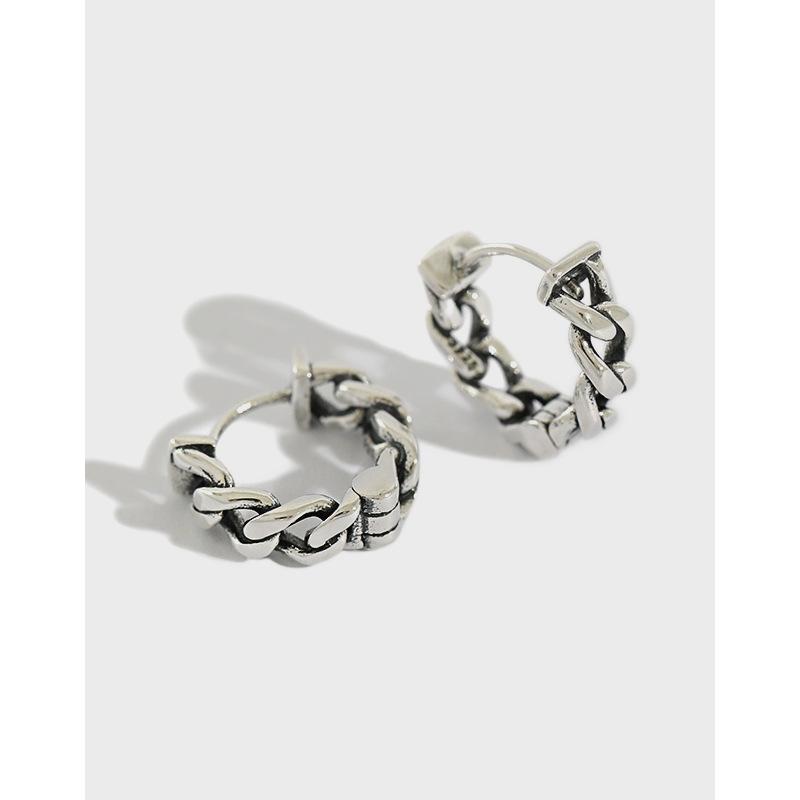 

YPAY Vintage Chain Hoop Earrings for Women Do the Old Style Real 925 Sterling Silver Brinco Fine Jewelry Drop Shipping YME130