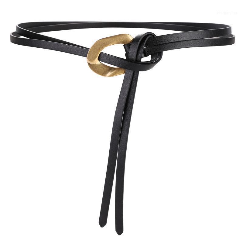 

Belts Cowskin Knot Dress Luxury Thin Double Layer Genuine Leather Cummerbunds Women Decorate Long Soft Cowhide Waistbands, Black;brown