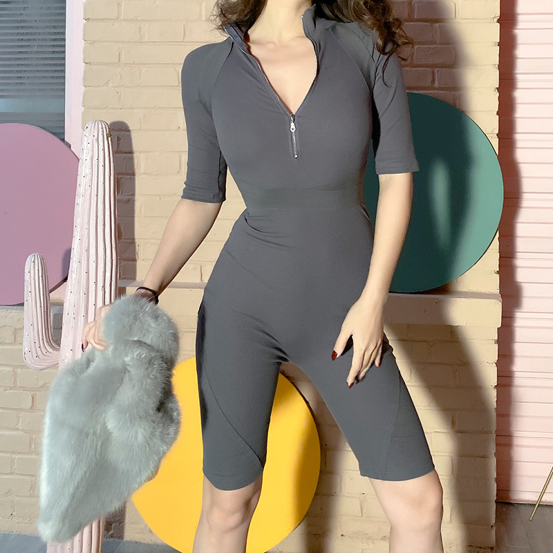 

2021 New Style All-match Elastic Thread Peach Cotton Hip Skinny Jumpsuit Sexy Playsuits Women XXPB, Gray.