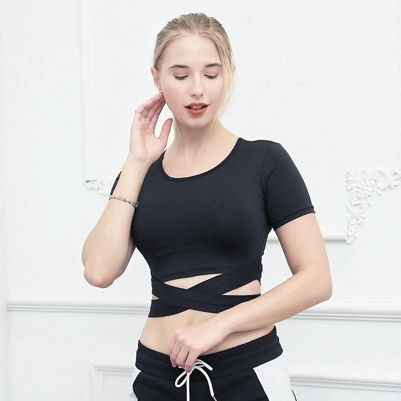 

women' running fitness T-shirt summer slim sports dance top1, Black