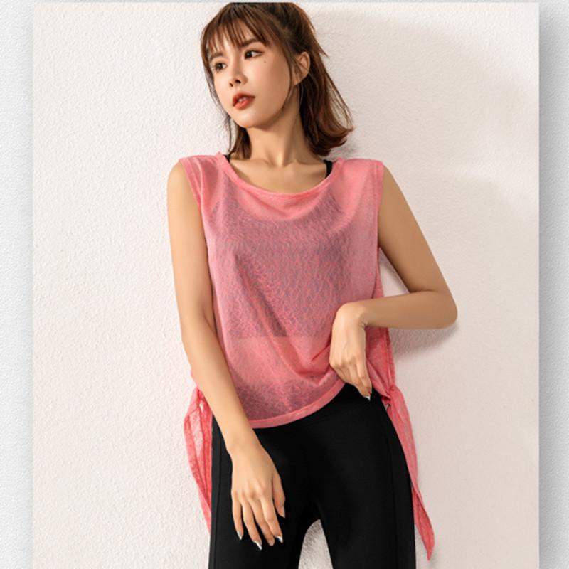 

Transparent Sleeveless Sexy T-shirt Woman Mesh Yoga Workout Tank Top Sport Vest Training Wear Ladies Gym Fitmess Clothing Vest, Red yoga shirts