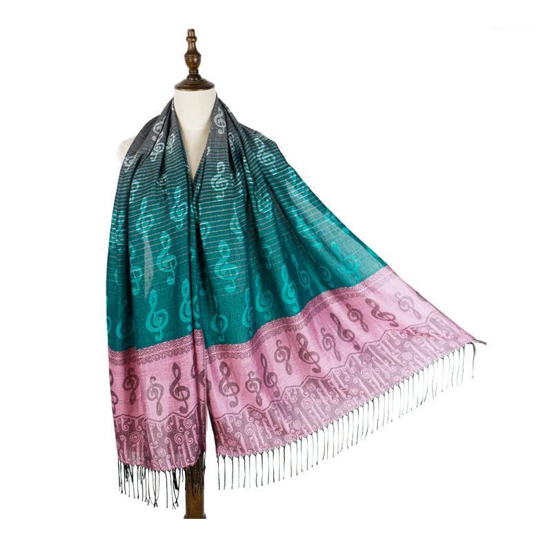

Scarves Scarf Women Long Shawls 180G Fringe Musical Note G-Clefs Jacquard Feminino1