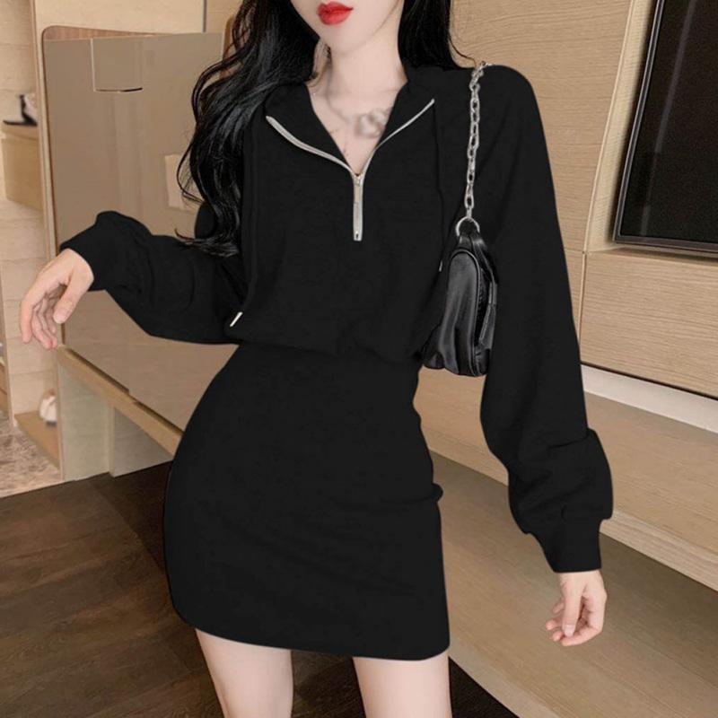 

Fashion Hooded Long Sleeve Pencil Dress Women Autumn Winter Bodycon Elegant Office Female Dresses 2020