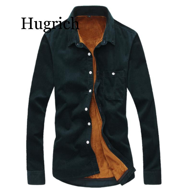 

Winter Men's Shirts Fashion Boutique Cotton Solid Color Plus Cashmere Warm Thick Casual Long-sleeved Slim Velvet Corduroy Shirts, Beige