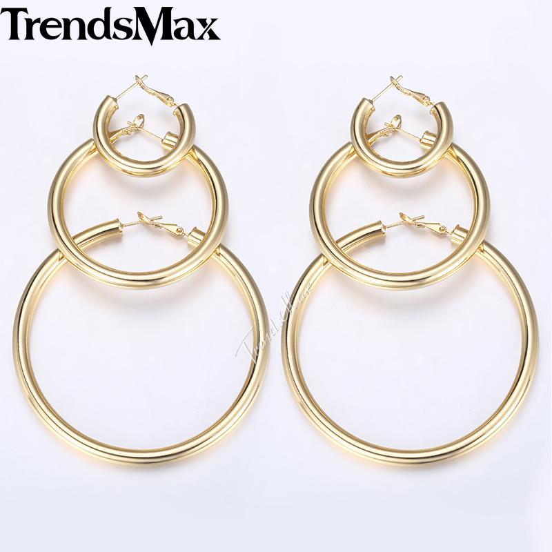 

Trendsmax Hoop Earrings For Women Gold Silver color Tube Round Circle Womens Earrings Woman Jewelry Gifts Statement 5mm KGEM181