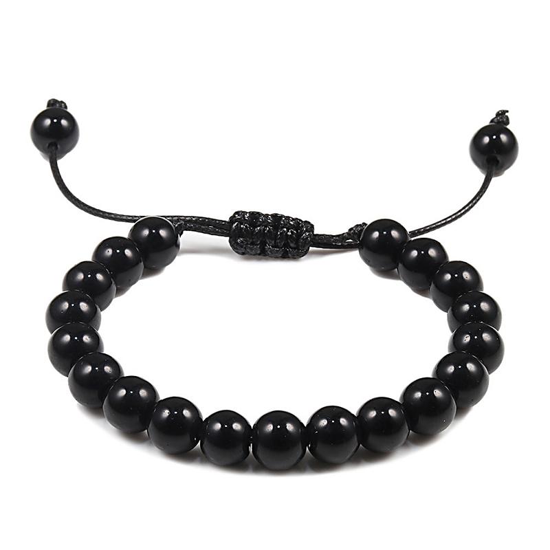 

8mm Black Stone Bracelet Adjustable Braided Thread Bangles Natural Lava Rock Beads Yoga Healing Balance Bracelets For Men Women