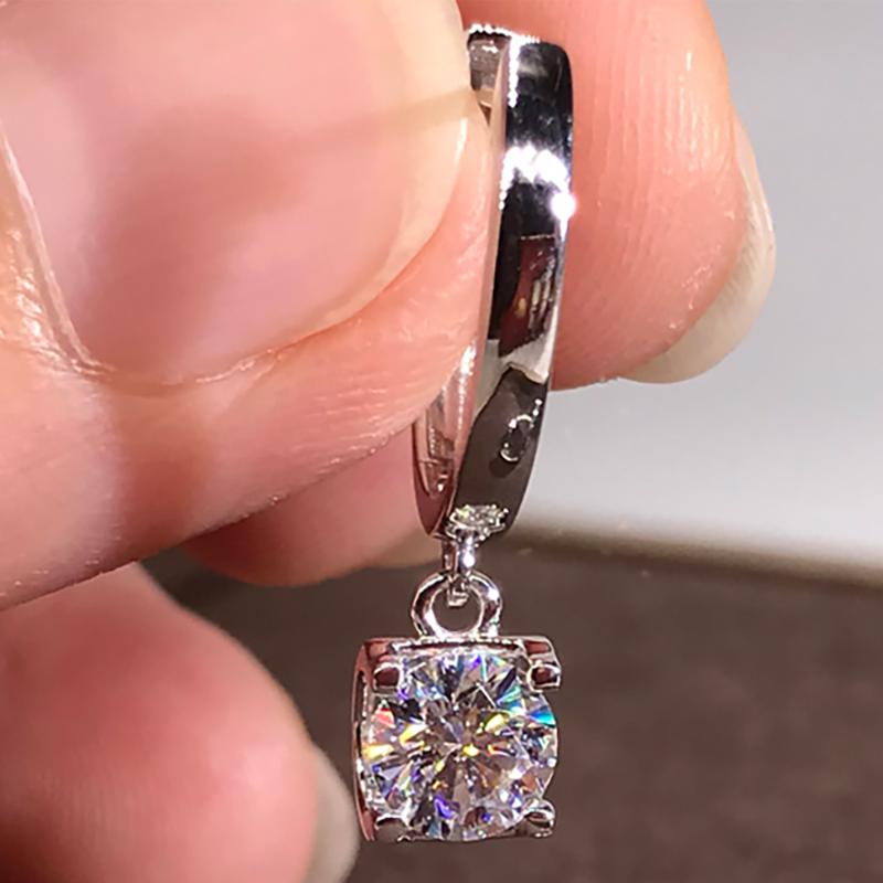 

18K Au750 White Gold Women Stud Drop Clip Hoop Earrings Moissanite Round Classic Wedding Party Engagement Anniversary Trendy