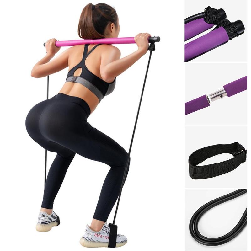 

Portable Pilates Exercise Stick Toning Bar Fitness Home Yoga Gym Body Workout Body Abdominal Resistance Bands Rope Puller Kit