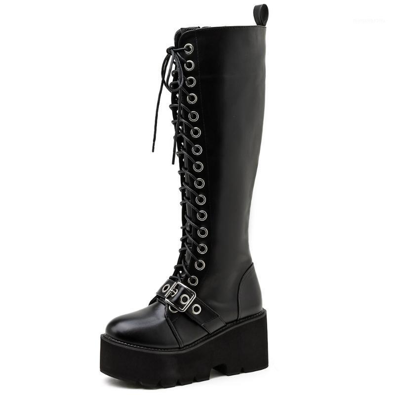 

BONJOMARISA Female Stylish Punk Platform Boots Buckle Metal Thick Bottom Cool Autumn Boots Women Designer Luxury Shoes Woman1, Black