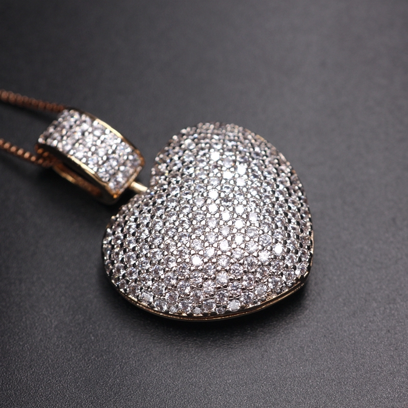

Luxury Big Heart Shape Pendant Necklace Micro Paved Multicolor Zirconia Gold Color Chain Choker Statement Necklace Women Jewelry 200929
