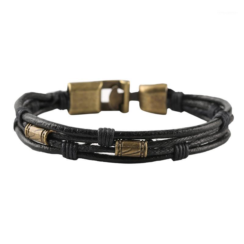 

Tennis Brown Alloy Simple Multilayer Men Leather Geometric Punk Bangle Fashion Bracelets Rope Chain Black Jewelry Accessories1