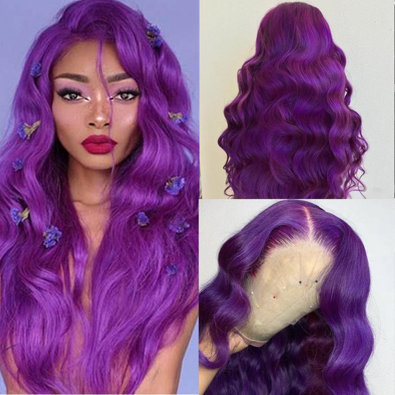 

purple colour13x4 wave lace front wigs Sedictive Virgin Human Hair Wigs Light Gray White Blonde