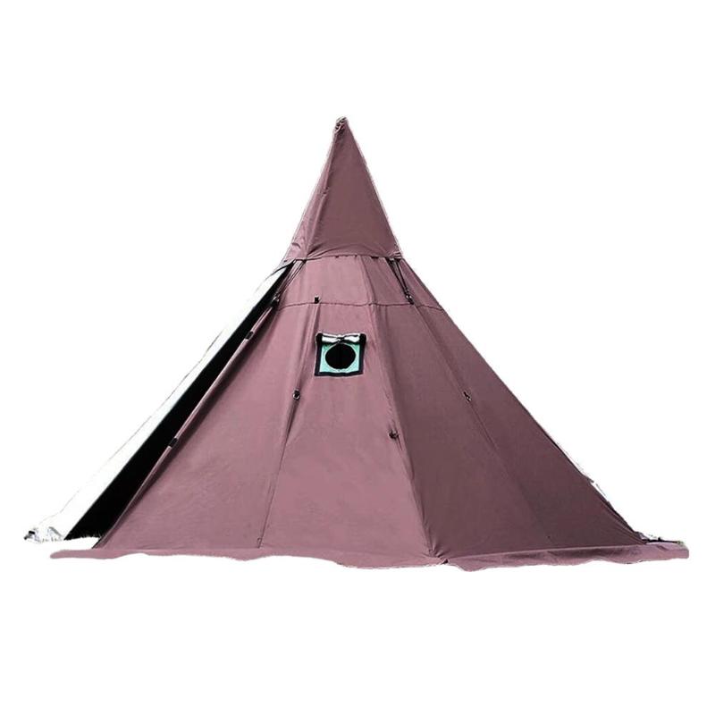 

4 Seasons 300D Oxford Brown Tents 3-4 People Waterproof 2 Doors Teepee Tent With Stove Jack For Camping Hiking With Full Mesh