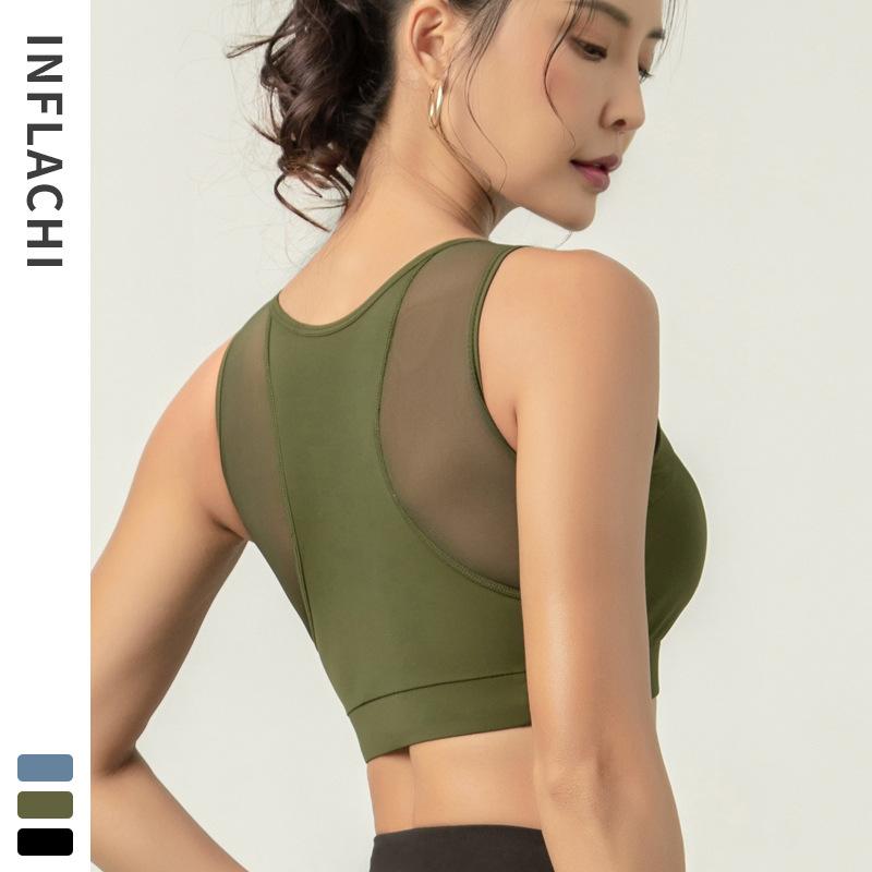

Fitness Sport Bra Seamless Gym Yoga Mesh High Impact Bra Padded Workout Cross Back Crop Top Jogging Yoga Bras, Black