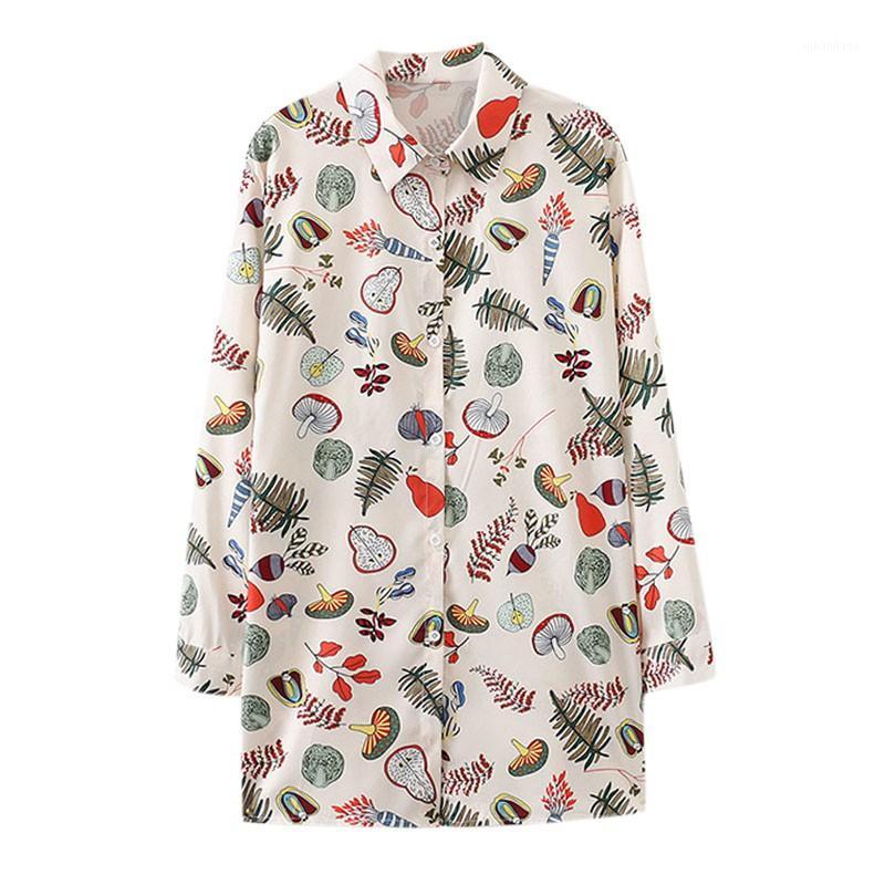 

X Korean Retro Women Vintage Cartoon Print Lapel Shirt Loose Single-breasted Long Sleeve Shirt!1, White