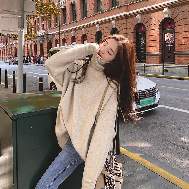 

Female Knitted Outerwear Sweaters Warm Oversize Turtleneck Thick Winter Sweater Women Pullover Girls Tops Loose Autumn, Gray