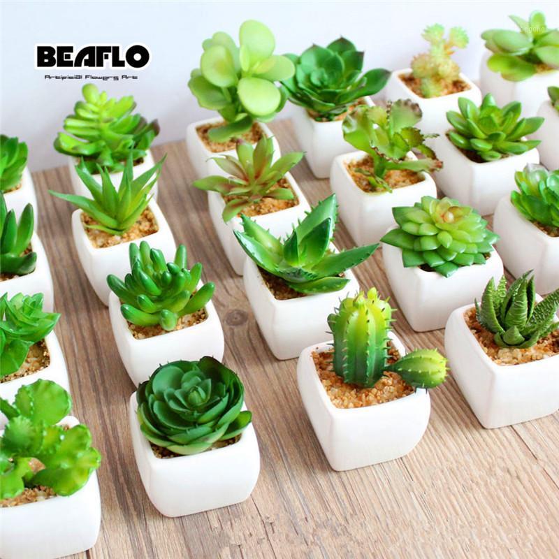 

1Set Potted Succulents Cactus Ceramics Bonsai Artificial Flower Fake Plants for Wedding Home Party Landscape Decorative D002921, 0036