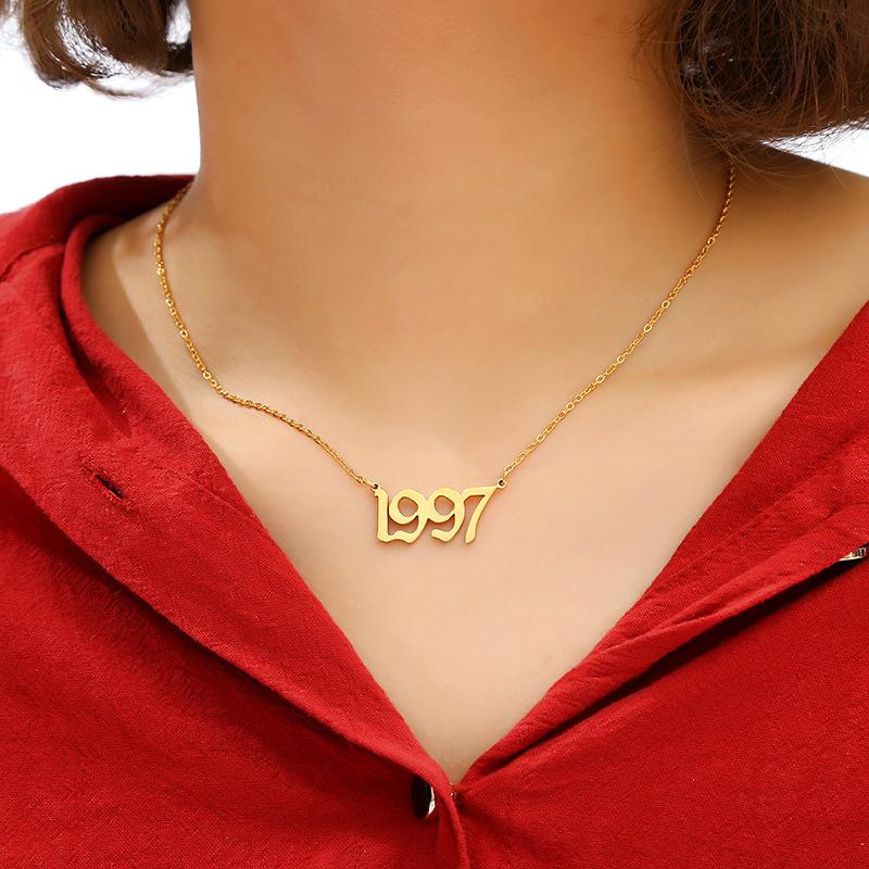 

Minimalist Year Number Necklaces For Women Men Chain Pendant Necklace Stainless Steel Jewelry