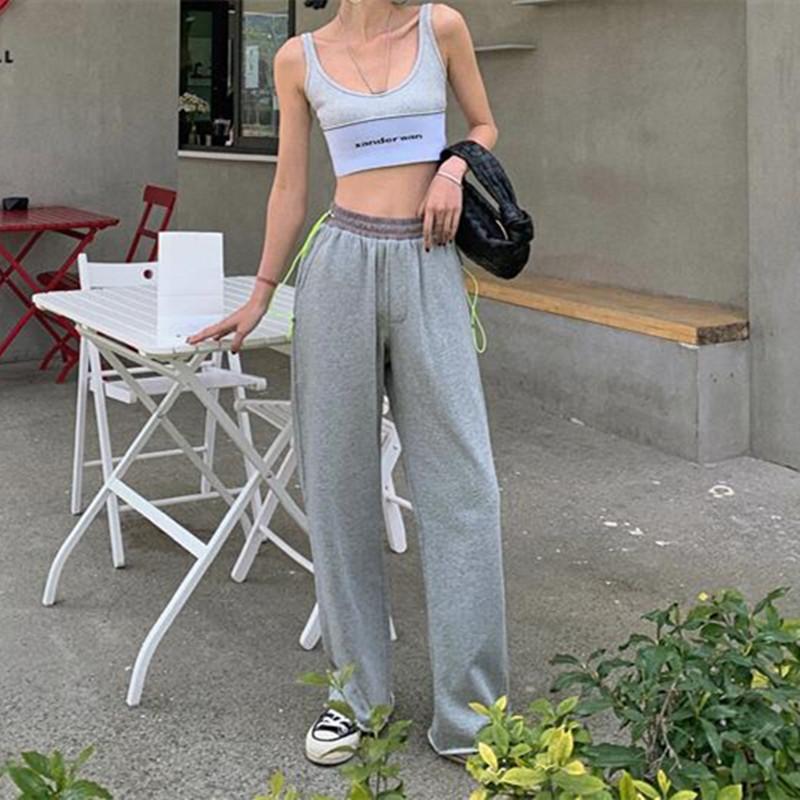 

Sweatpants Women Clothes Pants Streetwear 2021 Winter Fashion Korean Style Wide Leg Harajuku Baggy Black High Waisted Vintage, Gray