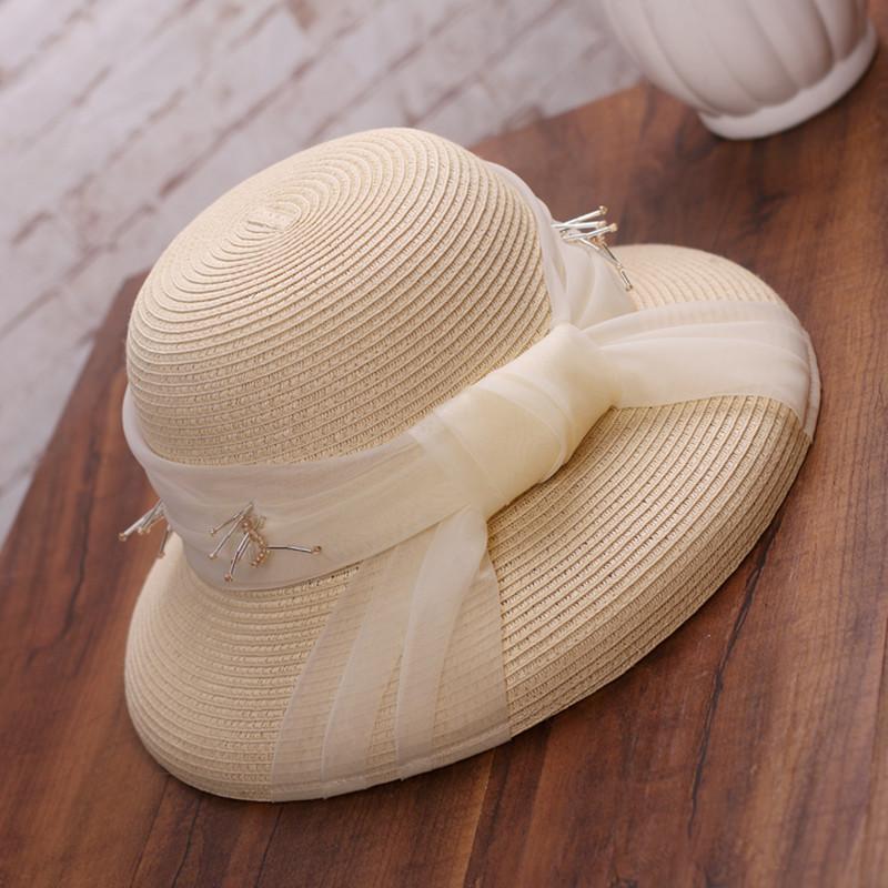

Wide Brim Hats Summer Women Hat Beach Straw Panama Ladies Cap Fisherman Fashionable Casual Flat Bowknot Sun For 2021, Khaki