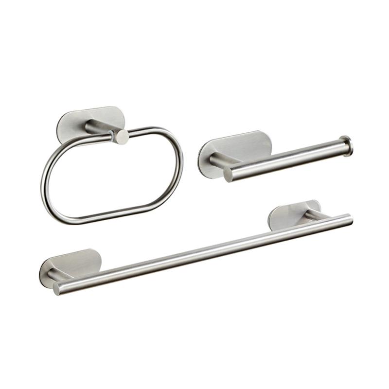 

3pcs Wall Mounted Toilet Paper Holder Bathroom Hardware Set Kitchen Ring Stainless Steel Towel Bar Shelf Storage Home Hotel