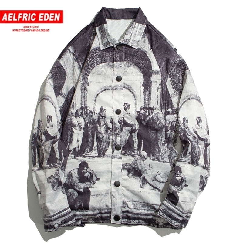 

Aelfric Eden Retro Vintage Jackets Mens Ancient Oil Painting Streetwear Harajuku Jacket Hip Hop Track Jacket Coat Outwear 201106, Gray white
