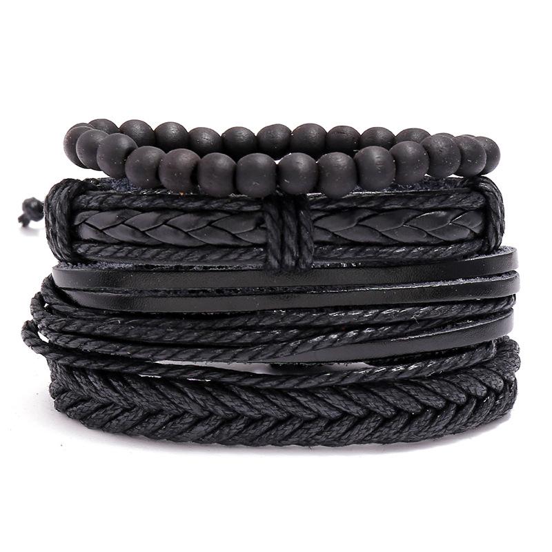 

Hot Selling Accessories Hand-woven Retro Bracelet Diy Combination Four-piece Multi-layer Leather Bracelet