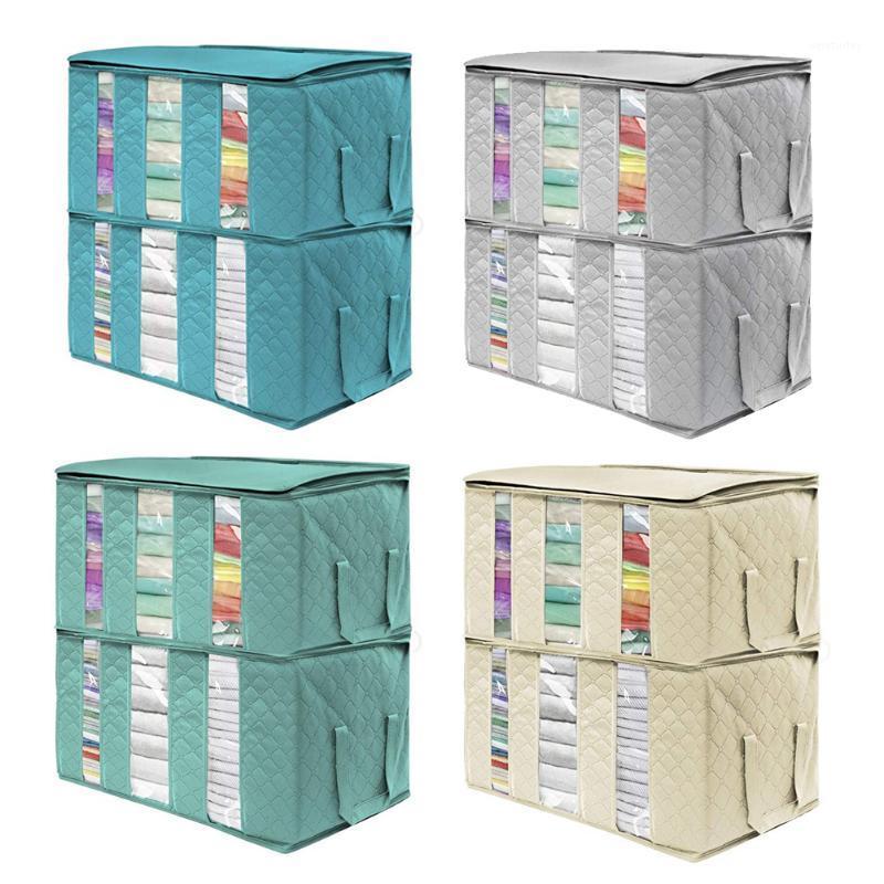 

2pcs Portable Non-woven Container Storage Case Clothes Storage Bag Organizer Folding Closet Organizer for Pillow Quilt Blanket1