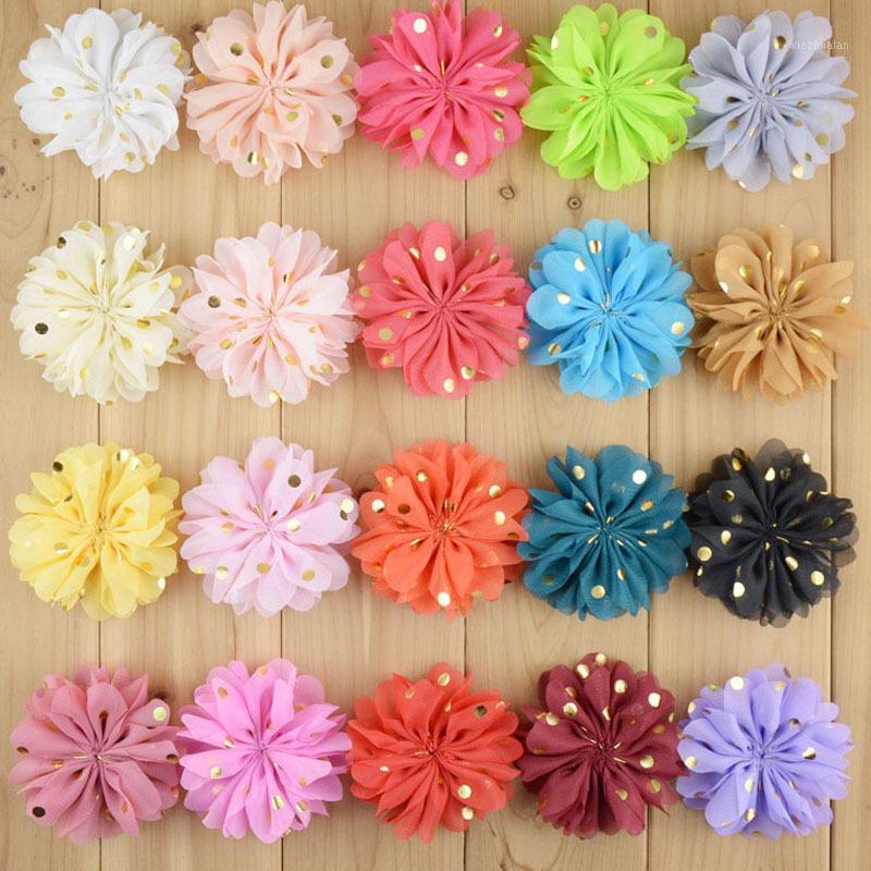 

60pcs/lot 3.2" Cute Chiffon Flower with Gold Dot Hair Flowers for Baby Girls DIY Headwear Headband Flower Hair Accessories1, Black