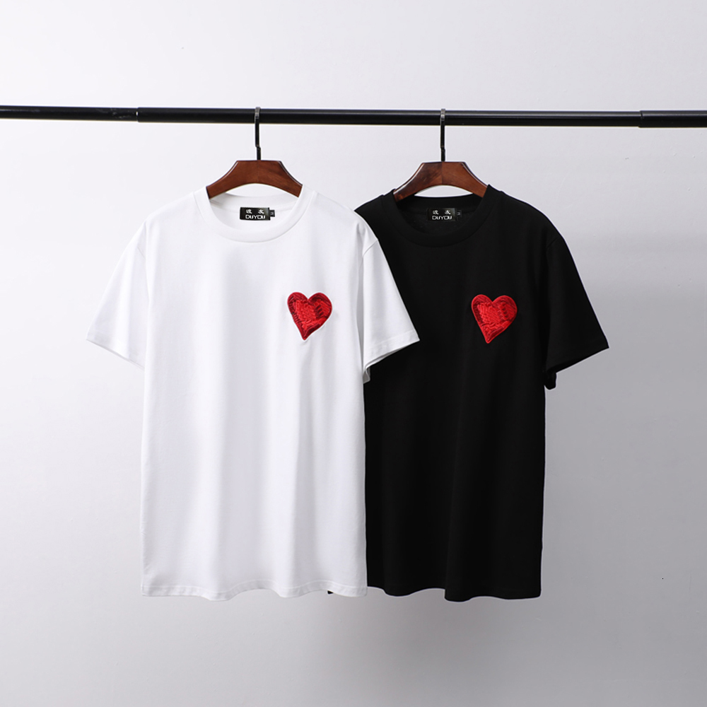 

Summer Men Casual High Quality T-shirt Breathable Cotton Tshirt Embroidery Heart Tshirts Streetwear Hip Hop Tops P5ow, White
