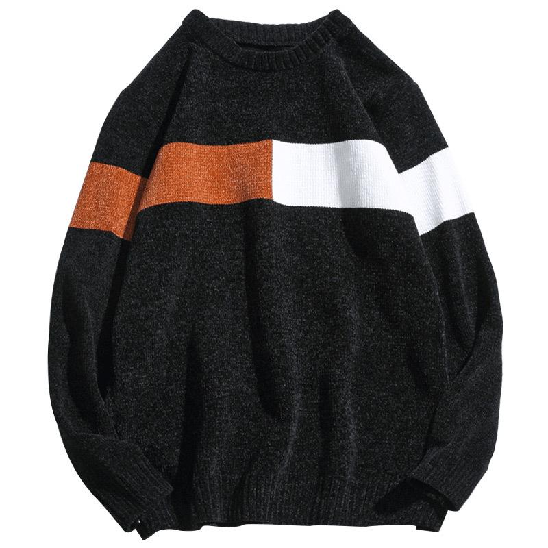 

Autumn Winter Men O-neck Pullover Warm Spacious Thick Patchwork Long Sleeve Comfortable Clothes Knitted Casual Male Sweater Pull, Black