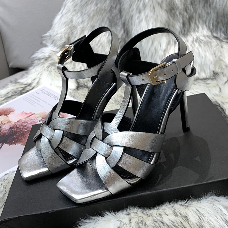 

fashion Heels Sandals Black smooth leather super high heel luxury designers women shoes Top Quality 10Cm Tribute party t-tied Large size stiletto sandal 35-43