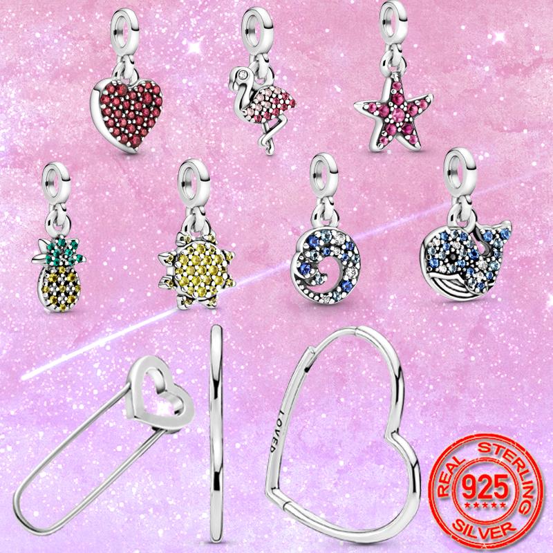 

Genuine 925 Sterling Silver Loved Heart Ear Hoops Earrings for Women S925 Silver Earring with Charms for Original Millie Charm, Golden;silver