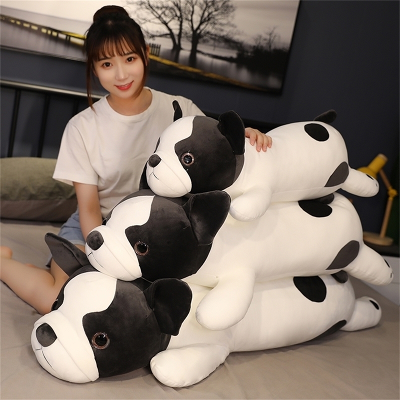 

Squishy Black Bulldog Dog Toy Soft Lying Plush Cute Doggy 80/100/120cm Sleeping Friend Animal Gift for Children 201214