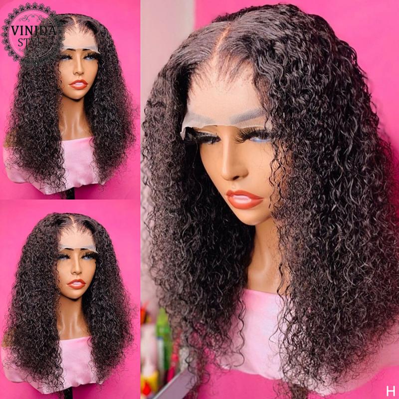 

VINIDA STYLE Curly 150% Density T-part Lace Front Human Hair Wigs Scalp Top Closure Wigs With Baby Hair Non-Remy, T part wig