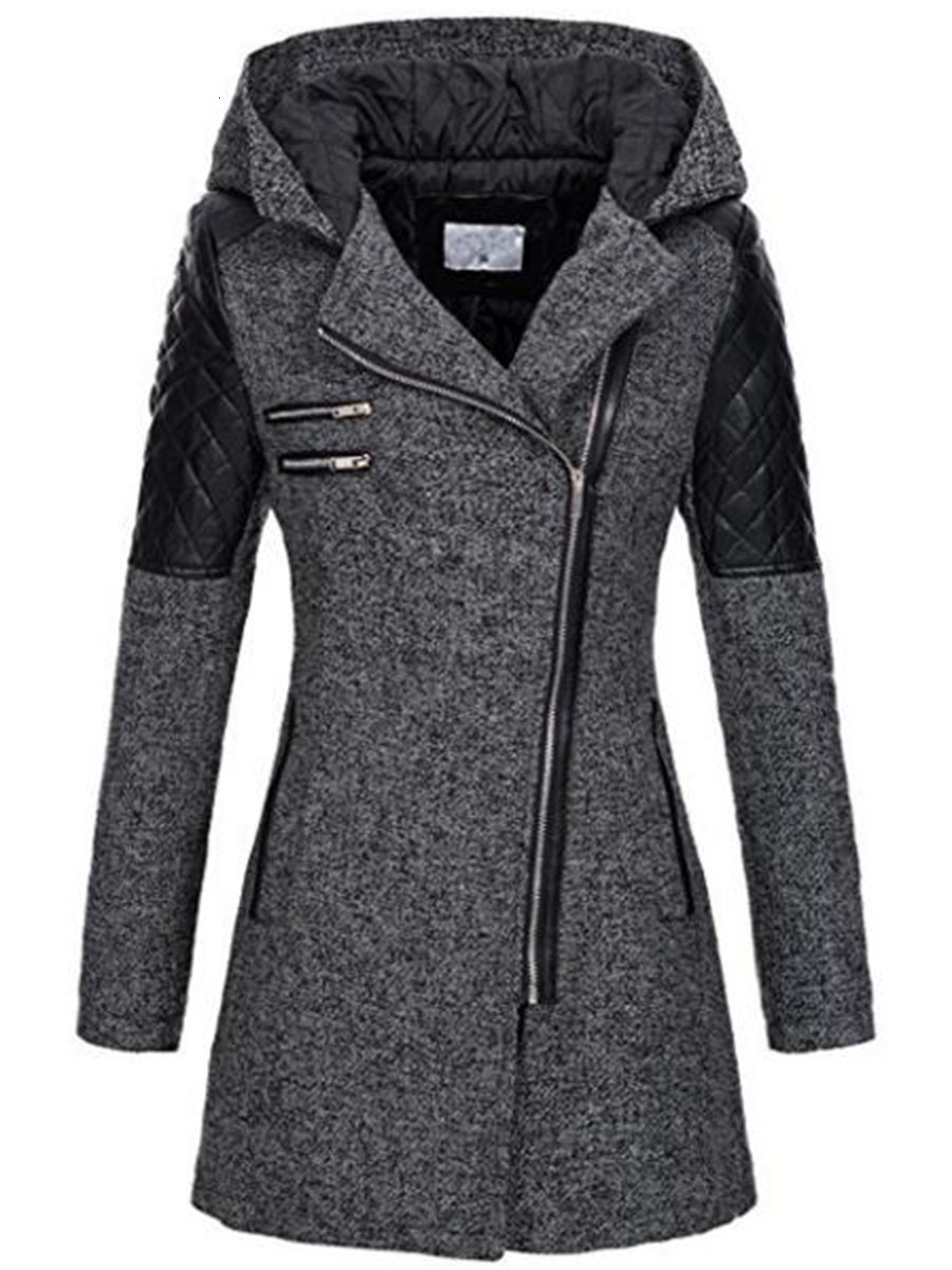 

2021 New Women Winter Hooded Jacket Coat Autumn Zipper Slim Outerwear Fashion Patchwork Black Female Warm 3xl Size Long Coats Lady 0ASF