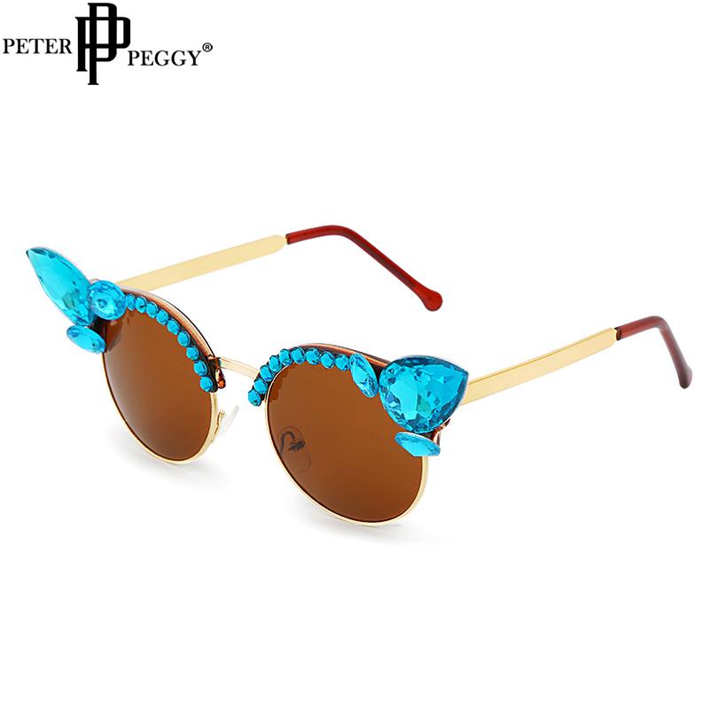 

Vintage Diamond Sunglasses Women Cat Eye Sunglasses Pink Blue Crystal Punk Sun Glasses Men Shades UV400 Eyewear