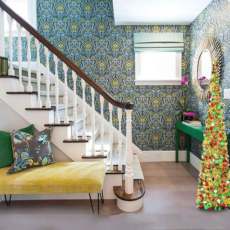 

LIXF 5FT Christmas Tinsel Trees Easy-Assembly Reusable, Collapsible Artificial Pencil Slim Tree with Shiny Sequins & Plastic Sta1