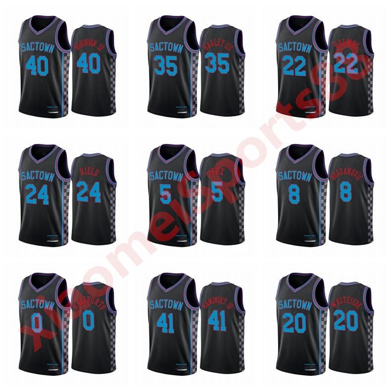 

New 2021 Men De'Aaron Fox Harrison Barnes Richaun Holmes Buddy Hield Any player hot pressing custom basketball jerseys, As shown in illustration