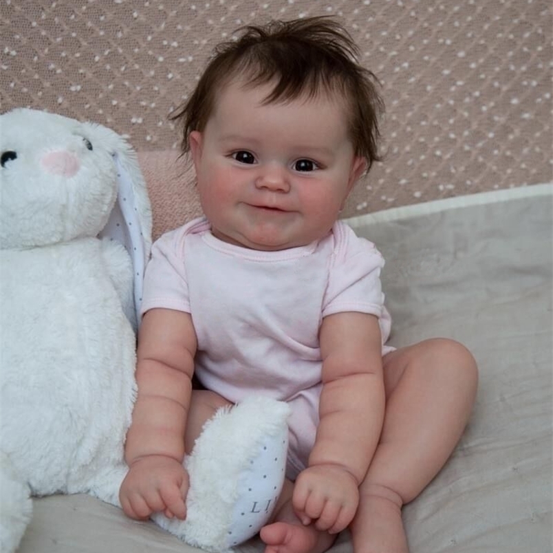

NPK 50CM Reborn Baby Doll Newborn Girl Baby Lifelike Real Soft Touch Maddie with Hand-Rooted Hair High Quality Handmade Art Doll 220315