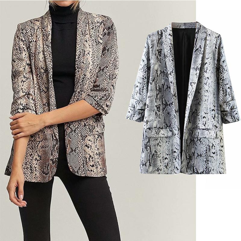 

2021 Snake skin autumn blazer for women blazer lapel jackets ladies formal suit jackets, Blue