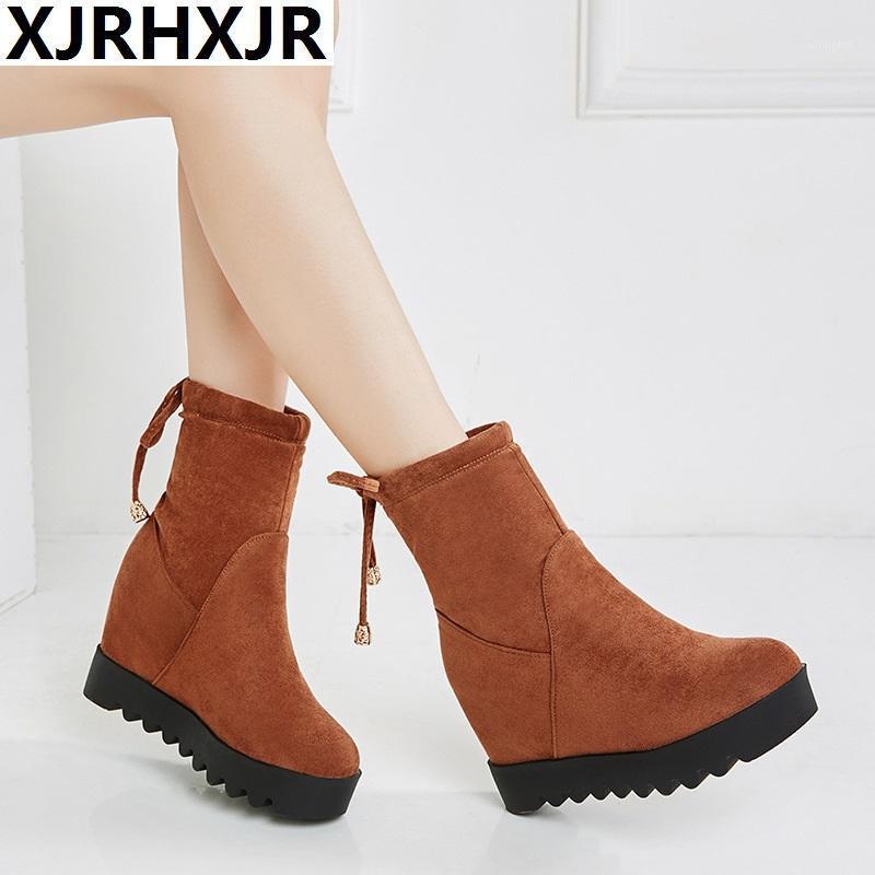 

Large Size 31-43 Comfortable Platform Ankle Boots Women Autumn 2020 Elegant Flock 8cm High Heels Shoes Woman Height Increasing1, Black