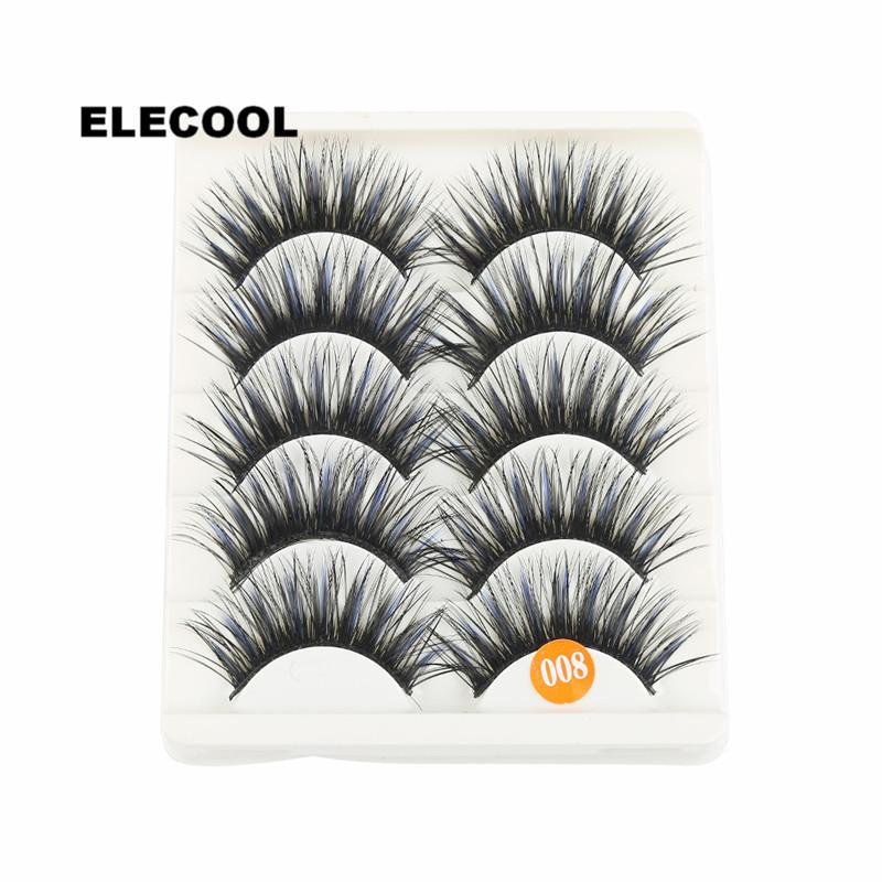 

ELECOOL 5Pairs Blue+Black Long Thick Cross False Eyelashes Extension Handmade Fiber Fake False Eye lashes Makeup Accessories